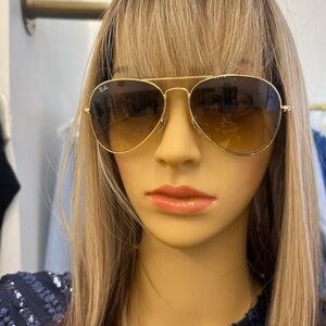 Ray-Ban Gold and Brown Aviator Sunglasses